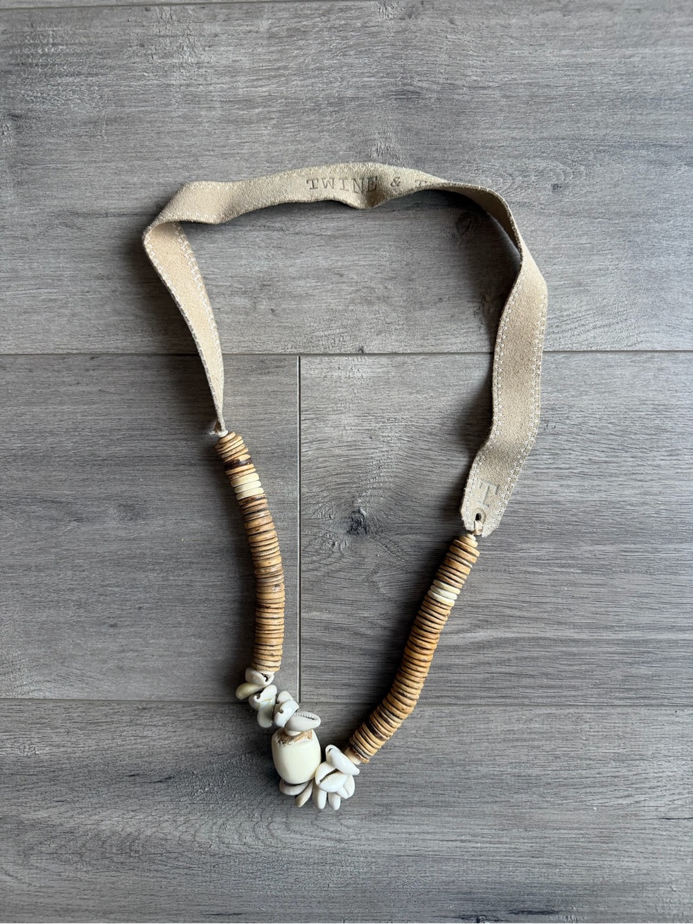 Twine & Twig Shell & Wood Bead Necklace - Beige